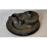 Collection of 18th. C. pewter chargers and pewter plates.