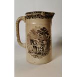 19th. C. brown and white transfer horse jug.