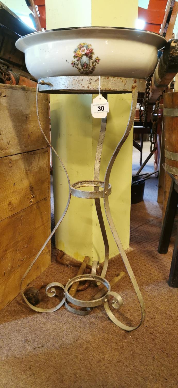 1930's metal basin stand with basin.