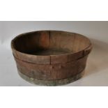 19th. C. potato bucket with metal straps and handle.