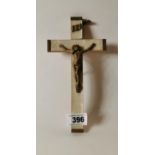 19th. C. wood and mother of pearl crucifix. (25 cm H)