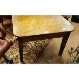 19th. C. pine coffee table on square tapering legs.