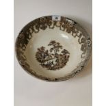 19th. C. brown transfer ware potato bowl.