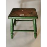 19th. C. painted pine stool on four turned legs.