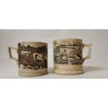 Two 19th. C. transfer cow mugs.