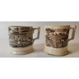 Two 19th. C. transfer mugs one cow and one depicting sheep.