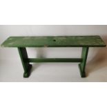 Early 20th. C pine stool with original green paint.