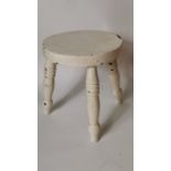 Three legged painted pine stool.