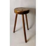 19th. C. oak and elm three legged high stool.