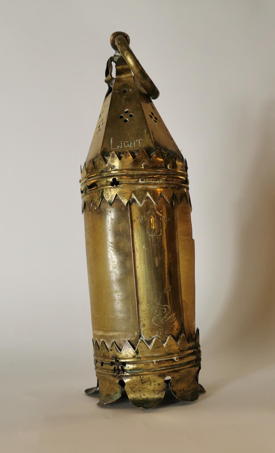 19th. C. brass candle lantern.