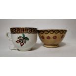 19th. C. Lustre spongeware cup and double banded porridge bowl.