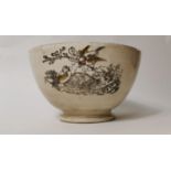 Late 19th. C. transfer brown and white pudding bowl.