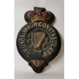 Cast iron Royal Irish Constabulary { RIC } Station Plaque.