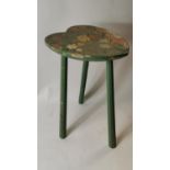 Early 20th. C. painted pine three legged stool.