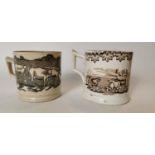 Two 19th. C. transfer cow mugs.