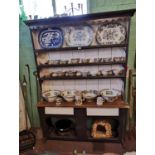 19th. C. painted pine fiddle back dresser.