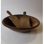 19th. C. wooden butter bowl and two pats.