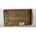Brass and wood name plaque Dr Lawlor Surgeon.