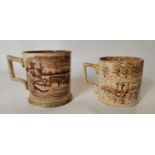 Two 19th. C. brown and white transfer cow mugs.