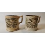 Pair of 19th. C. transfer deer mugs.