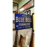Smoke Blue Bell Tobacco Cool and Mellow double sided enamel advertising sign.