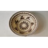 19th. C. brown and white spongeware cow potato bowl.