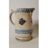 Rare 19th. C. spongeware jug with rose decoration.