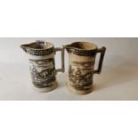 Two 19th. C. transfer cow jugs.