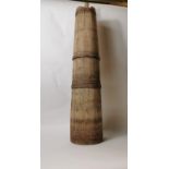 19th. C. pine churn with metal hoops. (96 cm H)