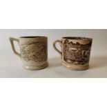 Two 19th. C. transfer cow mugs.