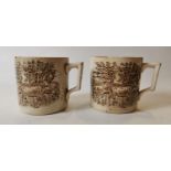 Two 19th. C. brown and white transfer mugs.
