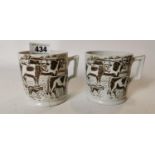 Two 19th. C. brown and white transfer cow mugs possibly Belleek.