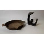 19th. C. metal pan and shoe last.