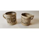 Two 19th. C. transfer cow mugs.