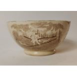 19th. C. transfer bowl with bull chasing farmer decoration.