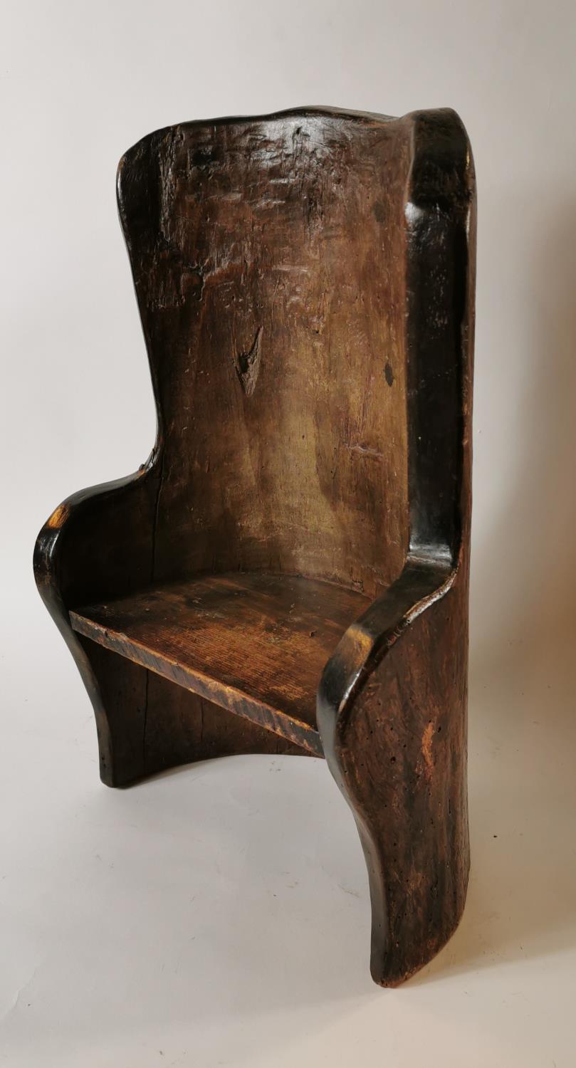 19th. C. child's pine dugout chair. - Image 2 of 3