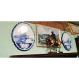 Pair of 19th. C. blue and white ceramic wall plaques.