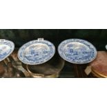 Two blue and white dishes.