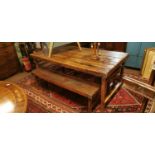 Rustic cherrywood dining table with two matching benches. (177 cm L x 98 cm w x 77 H).