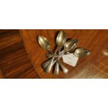 Set of six English silver tea spoons.