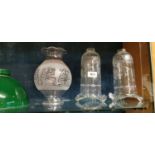 Three 19th.C. etched clear glass shades.