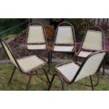 Set of five of metal and rattan upholstered garden chairs.