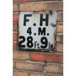 F.H. 4. M. 28ft. 9in. Enamel railway sign.