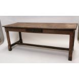 Early 19th C. oak country farmhouse kitchen table.