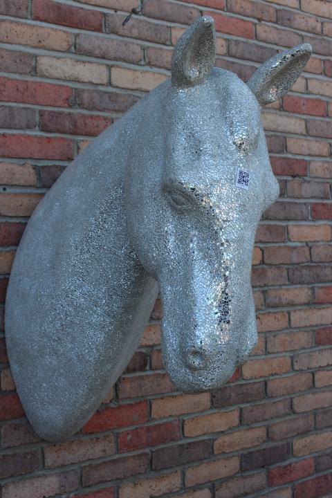 Mosaic glass wall mounted bust of horse's head.