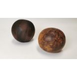 Two early 20th C. leather medicine balls.