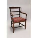 Regency mahogany open arm chair.