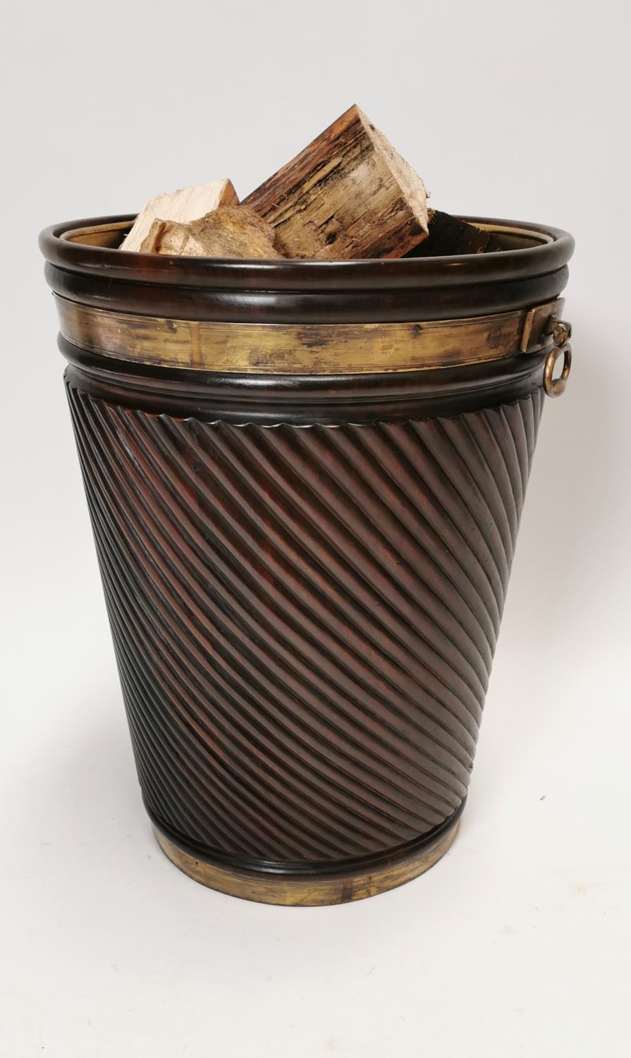 Mahogany brass bound peat bucket.