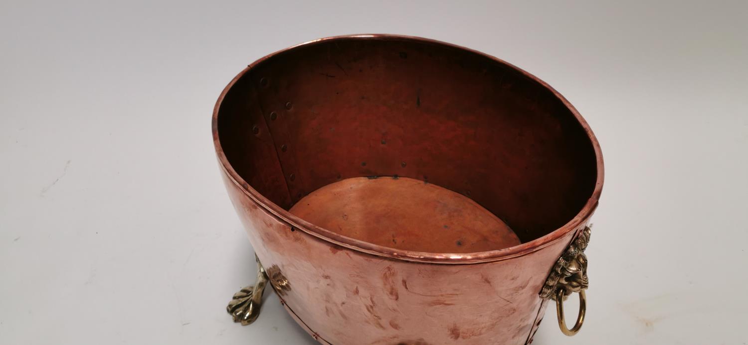 19th. C. copper and brass log bucket. - Image 2 of 2