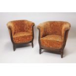 Pair of Art Deco mahogany and upholstered tub chairs.